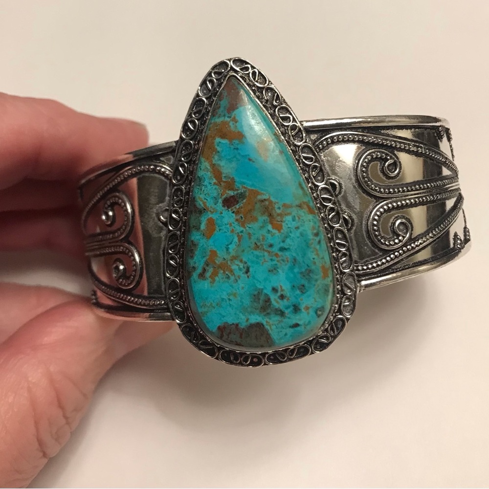 Azulite Stamped 925 Sterling Silver Cuff Bracelet